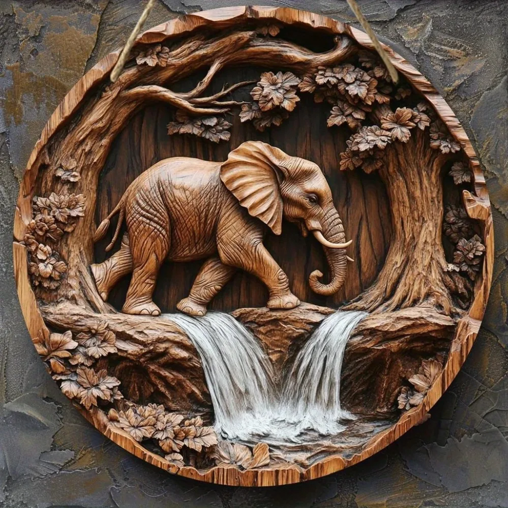 Vintage Elephant Theme 2D Hanging Sign – 1 Piece 8-Inch Round Art, Perfect for Home, Bar, Garage, Café & Garden