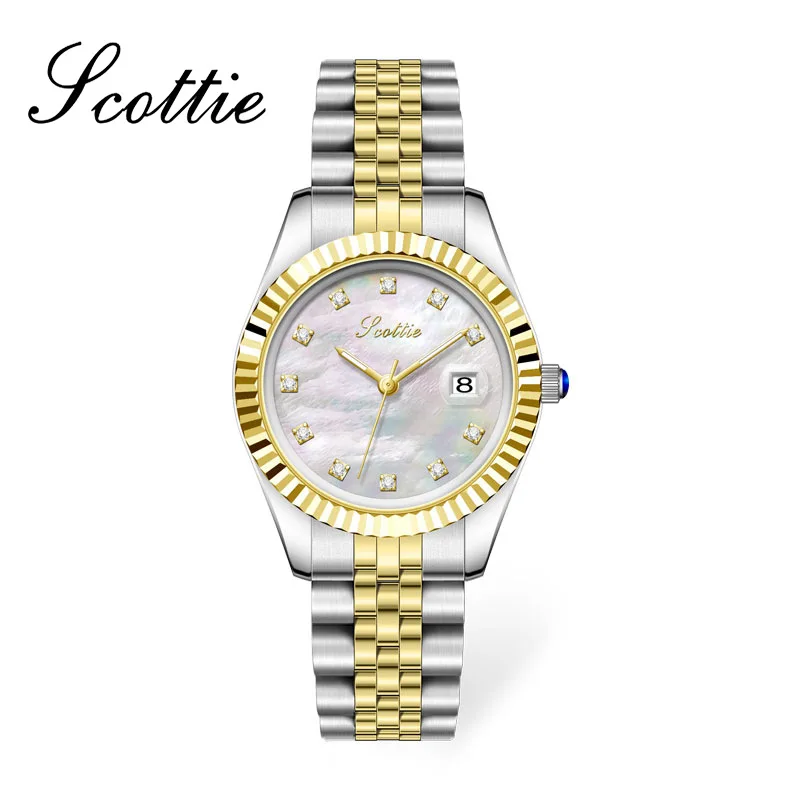 Scottie Women Quartz Watch Luxury Classic Diamond Dial Rose Gold Sliver Clock Stainless Steel Orologio Reloj Ladies Wristwatch