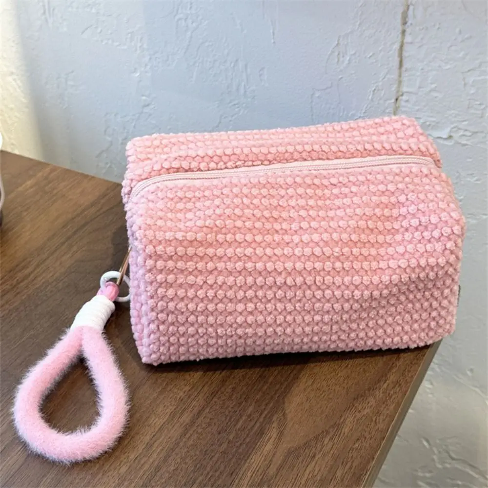 

Fashion Travel Cosmetic Storage Bag Fur Plush Solid Color Makeup Handbags Soft Large Capacity Toiletry Organizer Girls