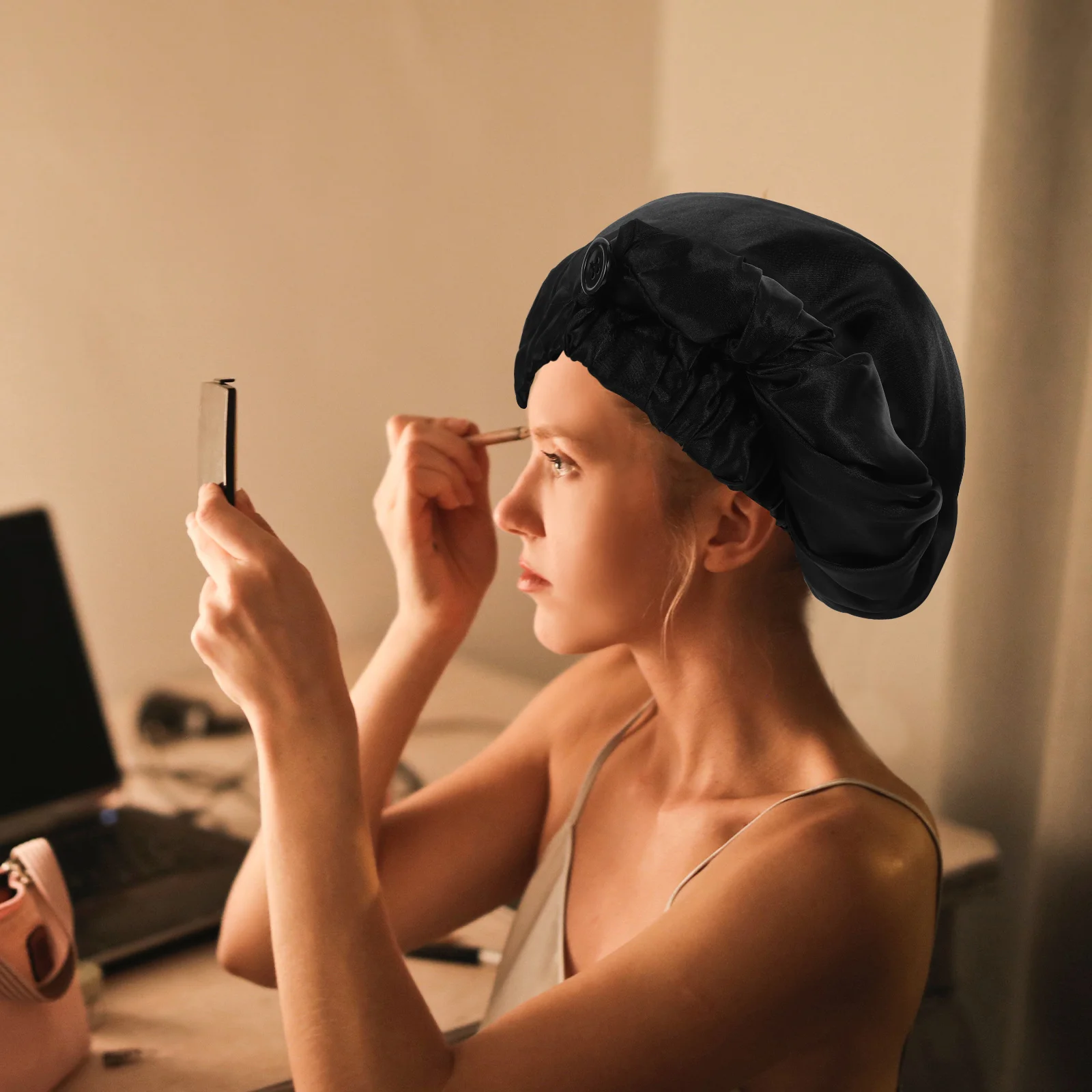 

2Pcs Women Sleep Hats Satin Bonnets Elastic Design Comfortable for Hair Care Sleeping and Bathing Satin Bonnets