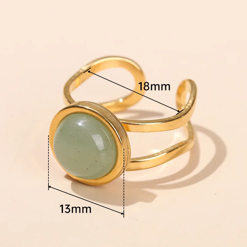 10pcs 10mm Natural Stone Stainless Steel Open Rings Women Boho Green Aventurine Black Agate Reiki Healing Crystal Finger Jewelry view 2