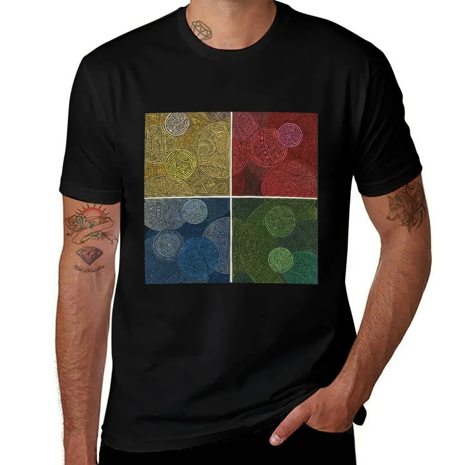 Circles in Squares T-Shirt Sports Casual Short Sleeve Cotton Tee T-Shirt