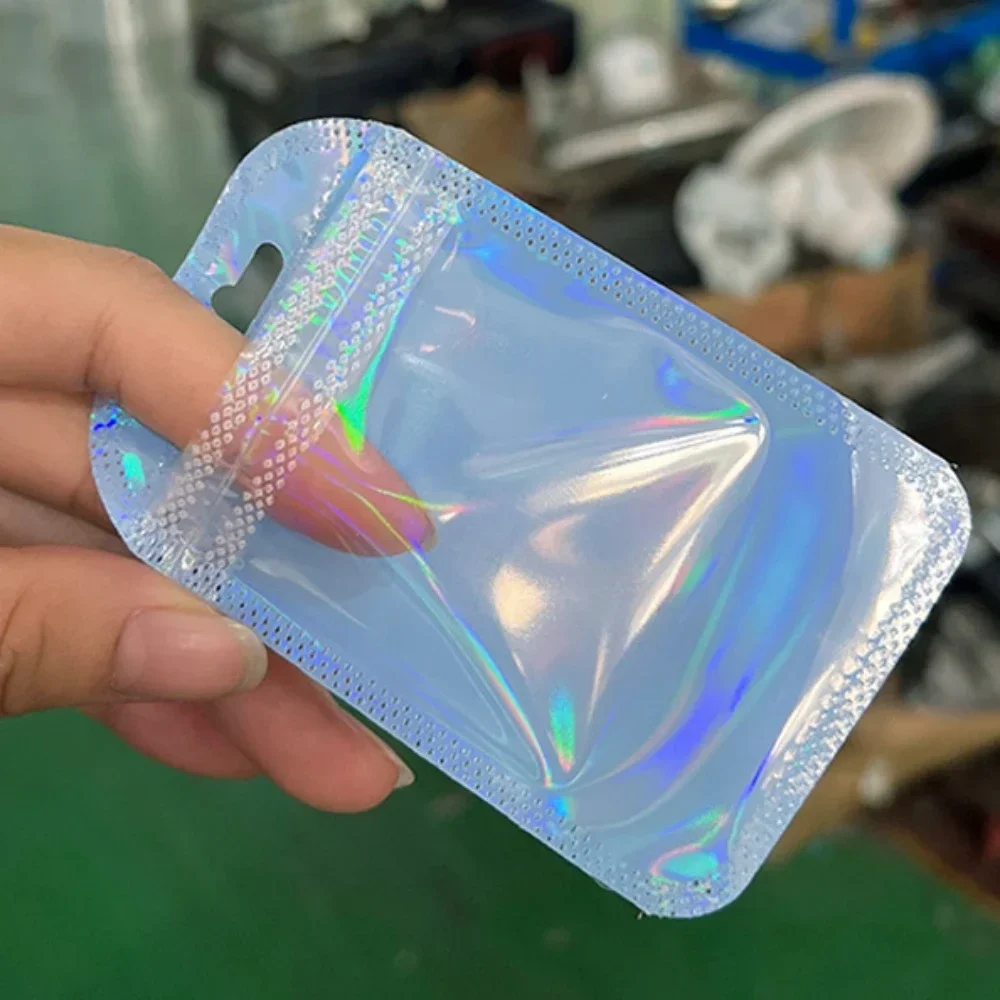 50pcs Holographic Zipper Small Jewelry Bag Pouch For Bead Earring Food Storage Small Business Entrepreneurship Packaging Display