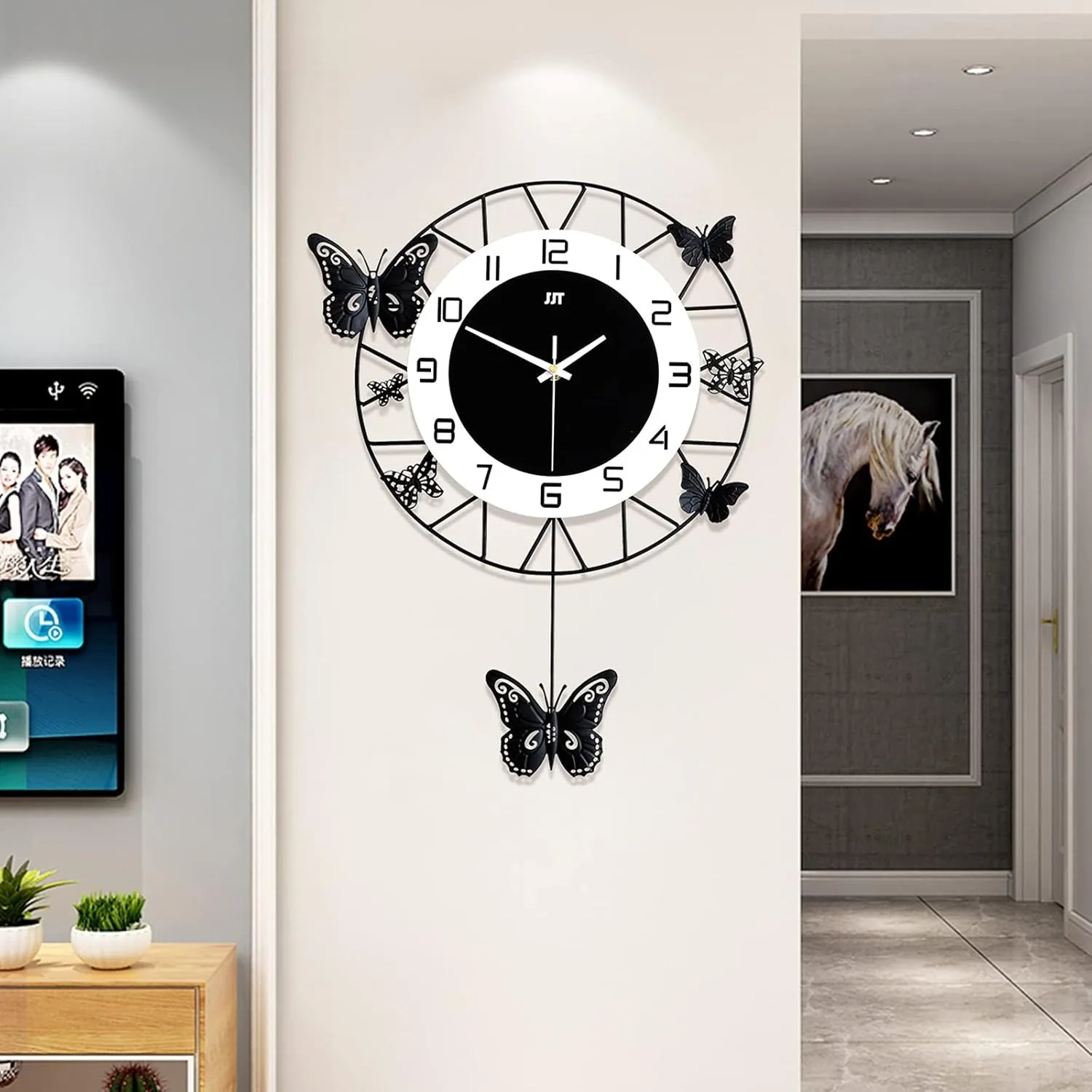 Wall Clock Metal Pointers Decorative Wall Clock Battery Operated Butterfly Wall Clock for Living Room Office Dining Room