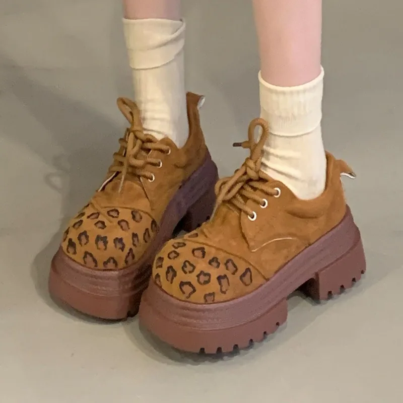 

Women's Thick Heel Shoes Spring New Round Head Splicing Suede Front Strap Thick Sole Anti-slip Wear-resistant Loafers