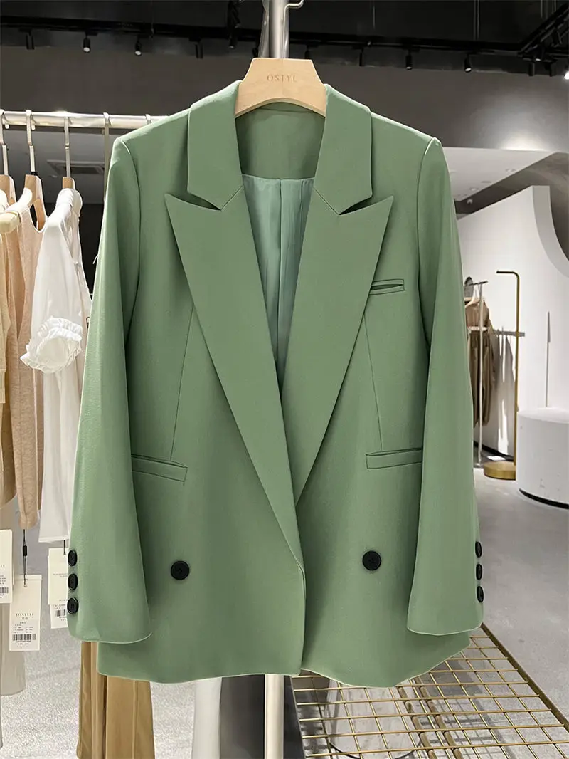 

Green Korean Casual Suit Coat For Women 2023 New Spring And Autumn Trendy No Button Classic Blazer Jacket Female Outerwear T1972