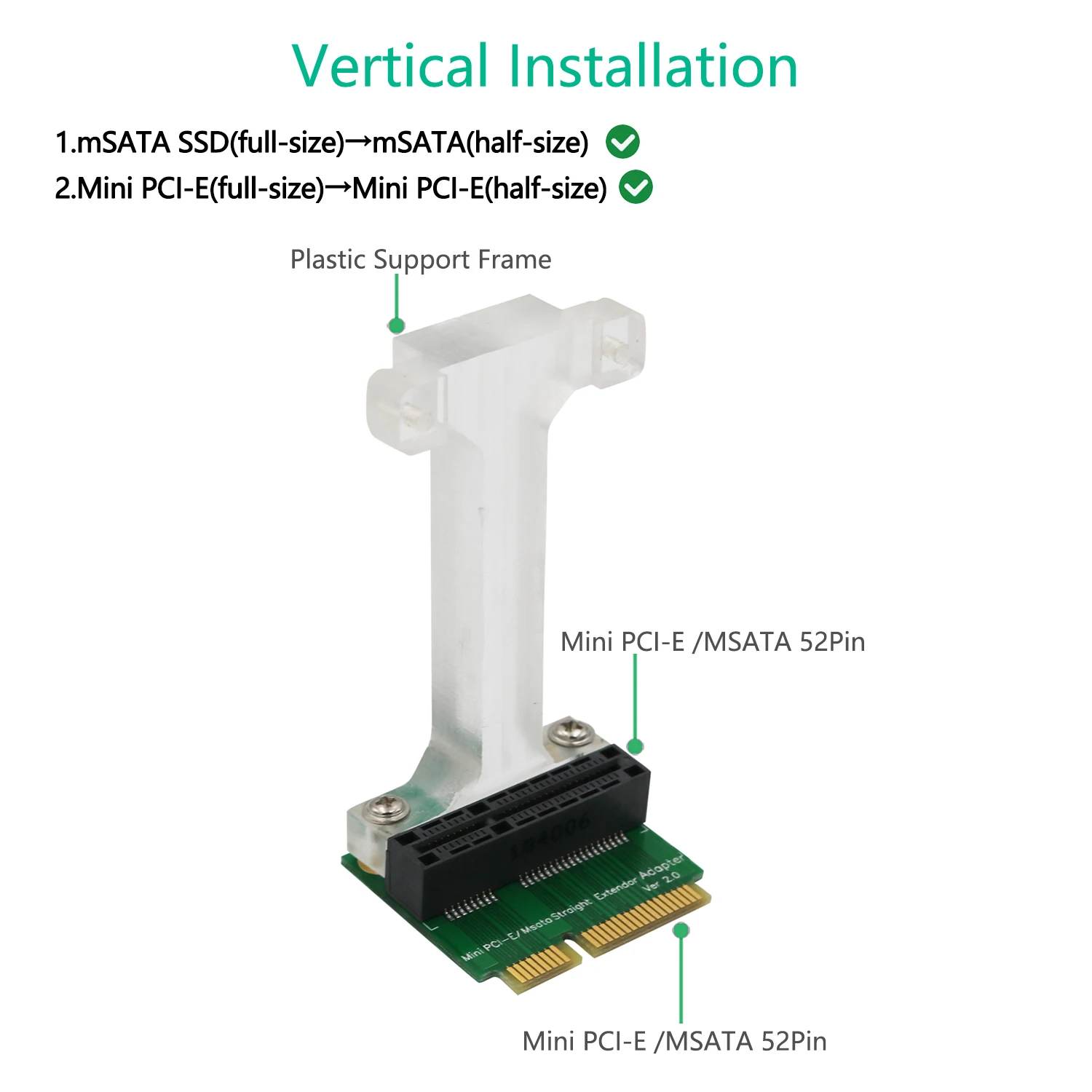 Mini PCI-E/mSATA Adapter (Vertical installation) for 3G/4G, WWAN LTE ,GPS and MSATA card
