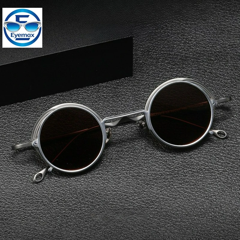 Magnetic Pure Titanium Eyeglasses Frame Men Women Retro Round Clip On Sunglasses 2 in 1 Anti Blue Light Myopia Glasses UV400