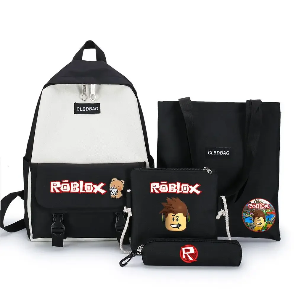 

Four-piece Game Virtual World Roblox Peripheral Schoolbag Cartoon Handbag Messenger Bag Backpack Students Gift For Girls Boys