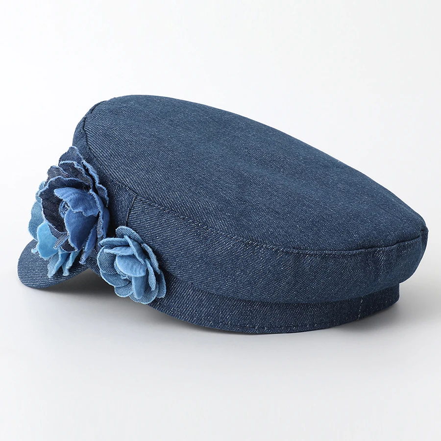 Women's Denim Beret Fashion Ladies Trendy Flat Top Captain Military Caps