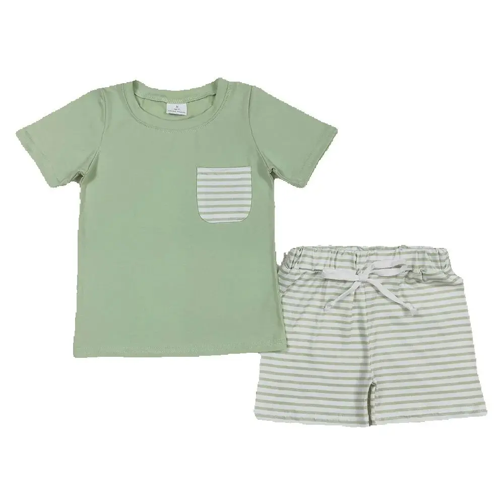 

Spring Baby Boys Green Striped Shirt And Shorts Outfit Set Cute Infant Clothing Combination for Boys