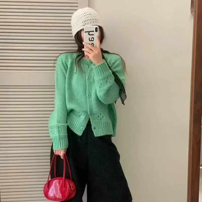

Шикарный вязаный кардиган для девочек в корейском стиле, свитер, пуловер, утепленное милое ажурное жаккардовое пальто на весну, осень и зиму, женское пальто