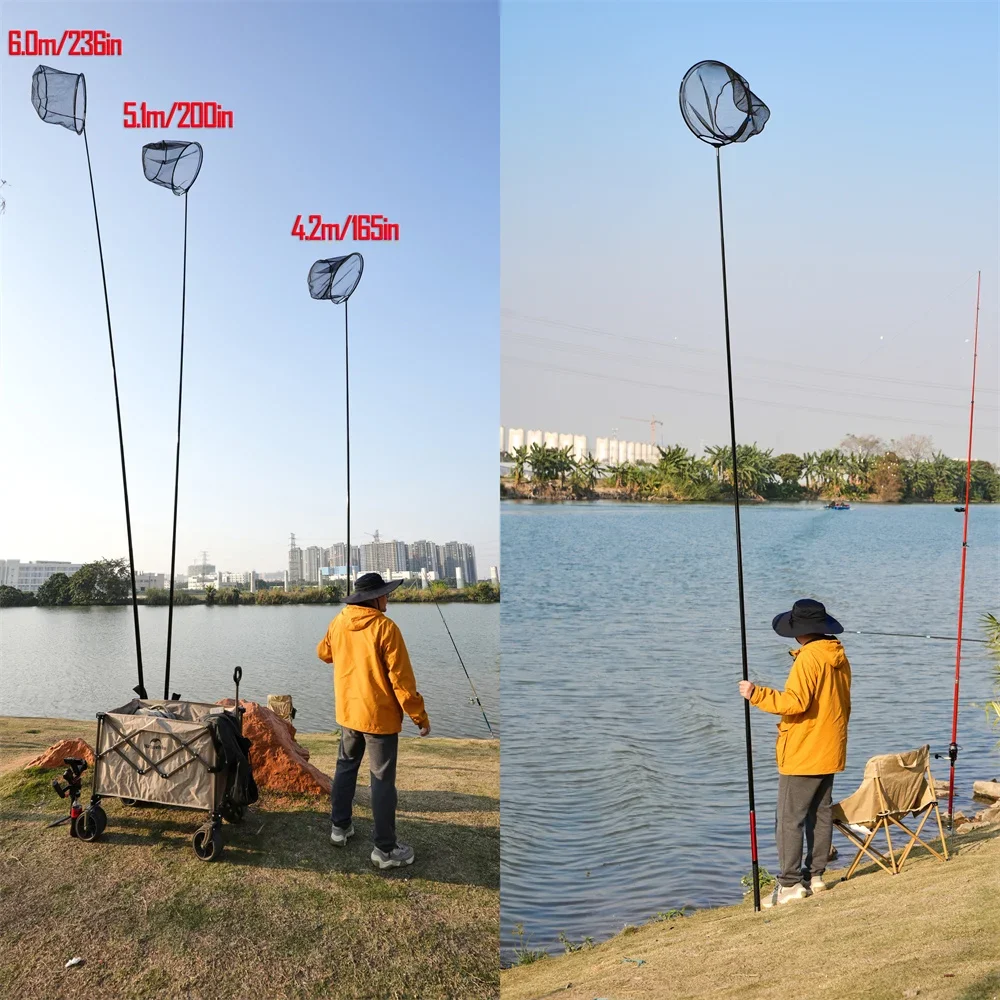 MBLN Brand,6m/236in Telescopic Rock Fishing Net, Foldable to 58cm, Multi-Layer Carbon Fiber, Corrosion-Resistant, Lightweight