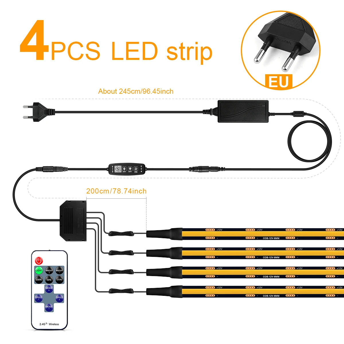 Intelligenter Bluetooth-App-gesteuerter dimmbarer COB-LED-Lichtstreifen für TV, akustische Wandpaneele, Vitrinen, Bücherregale, Hintergrundbeleuchtung, Dekoration