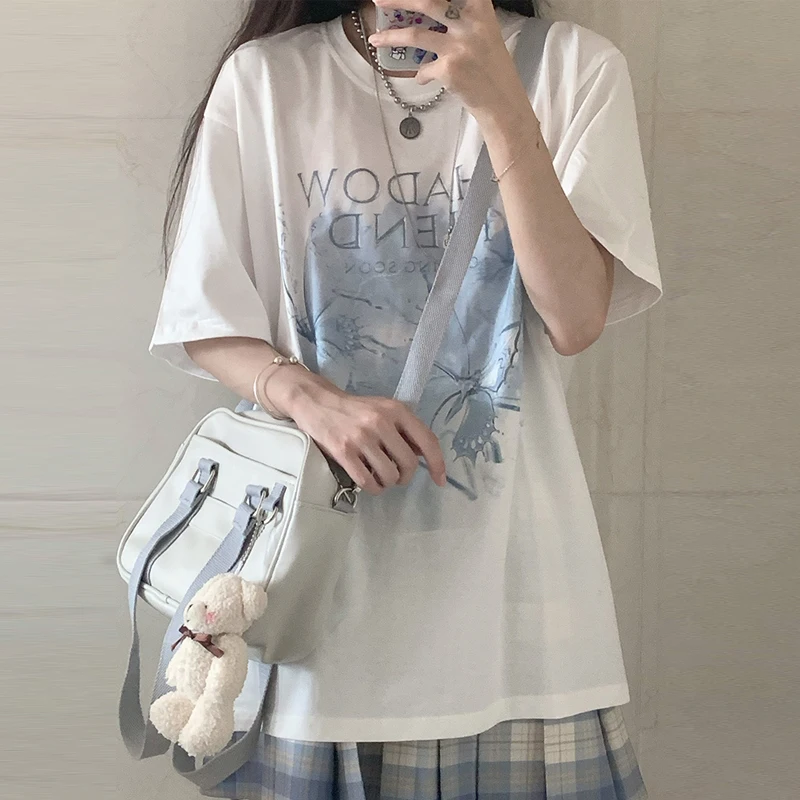 Y2k t-shirt oversize da donna Harajuku allentata lettera di moda Lightning stampata Ulzzang Kawaii femminile manica corta Crop Top t-shirt
