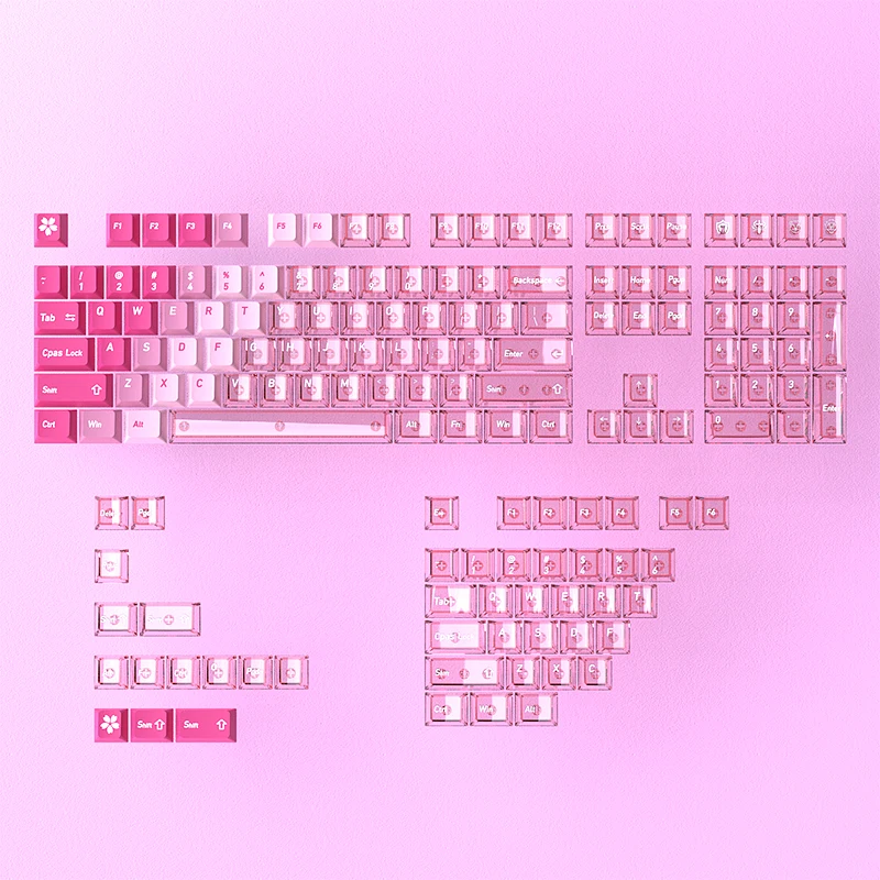

Колпачок для клавиш Qingyun с персиковым порошком, небольшой полный набор сублимации из ПБТ + оригинальная заводская высота ПК, подходит для механической оси магнитной