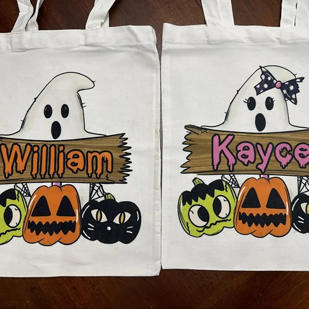 

Персонализированная сумка-тоут на Хэллоуин, 1 шт., сумка для конфет «Кошелек или жизнь», жуткие сезонные подарки для детей, осенний праздничный аксессуар, призрак, тыква