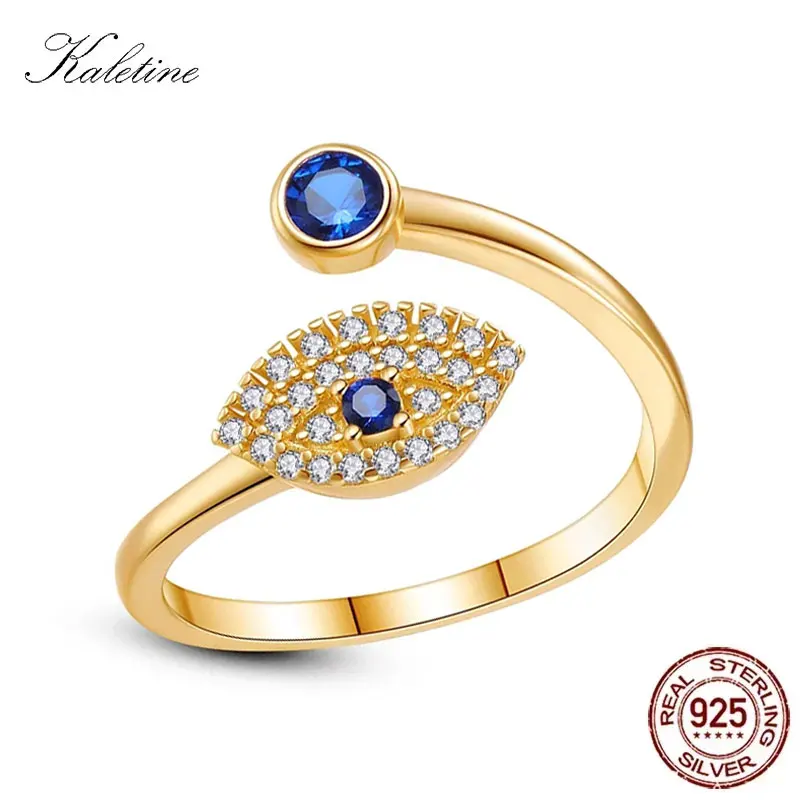 

KALETINE Classic 925 Sterling Silver Evil Eye Charm Ring For Women CZ Party Adjustable Open Ring Female Turkey Jewerly
