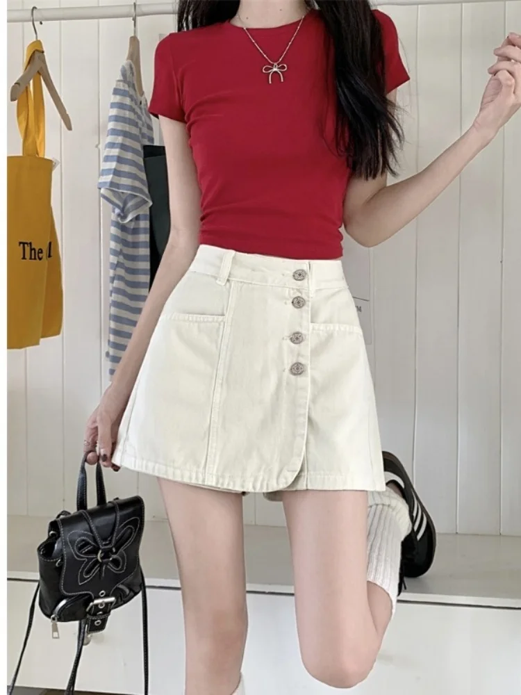 กระโปรงยีนส์สีน้ำเงินเอวสูงแบบยืดหยุ่น รุ่นใหม่สำหรับฤดูหนาว กระดุมทรงเอ กระโปรงผู้หญิงแฟชั่นสำหรับใส่ทำงาน ป้องกันไฟฟ้าสถิต ผ่าข้าง...