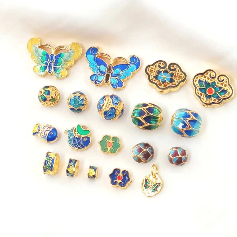 1 Piece 14K Copper Clad Gold Drip Oil Small Fish Spacer Ball Hollow Ball Big Butterfly Handmade DIY Jewelry Accessories Material