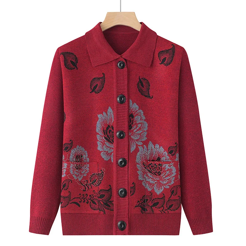 Cardigan con colletto a Polo da donna autunno e inverno monopetto fiore tinta unita maglione a maniche lunghe cappotto in maglia top eleganti