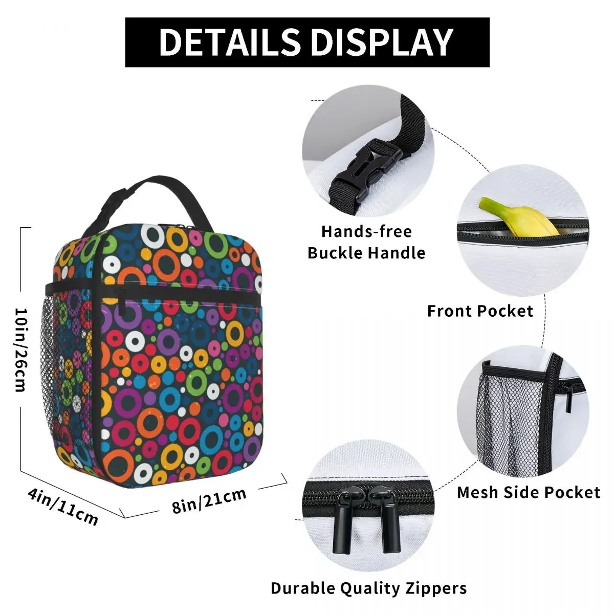 Colorful Seamless Pattern With Circles Insulated Lunch Bags Women Abstract Geometric Pattern Portable Thermal Cooler Bento Box image 5