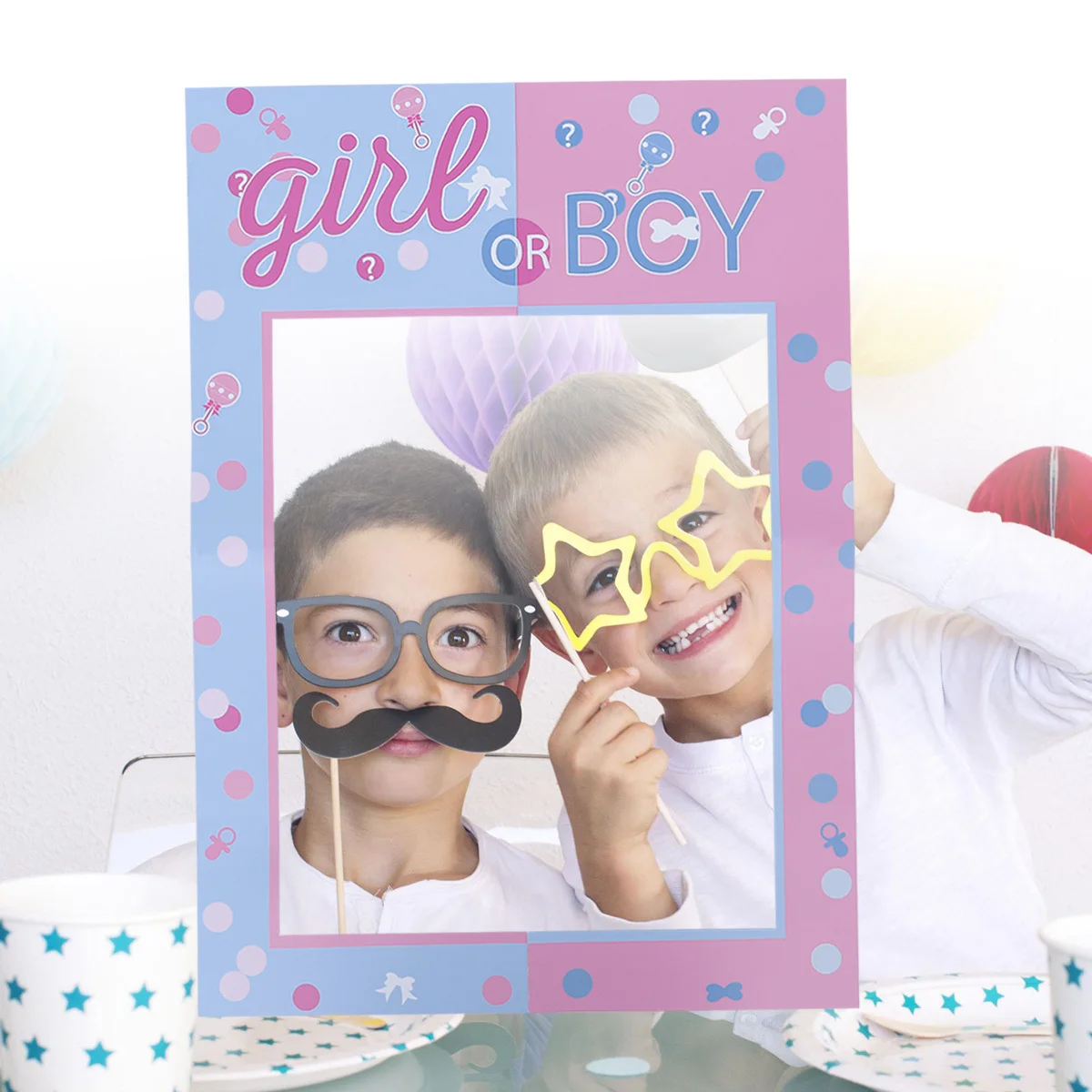 

Boy Or Girl Paper Photo Frame Thick Handheld Picture Prop for Kids Birthday Beach Summer Party Banquet Photography