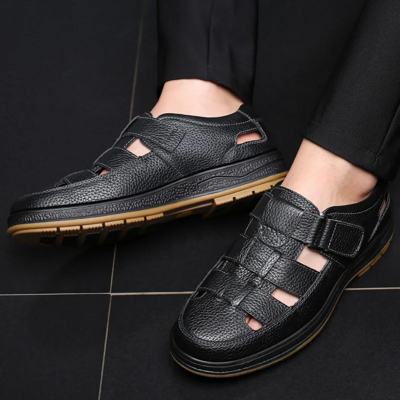 Classic High Quality Leather Business Sandals Summer Outdoor Hiking Shoes Handmade Sandals Fashion Comfortable Men Beach Shoes