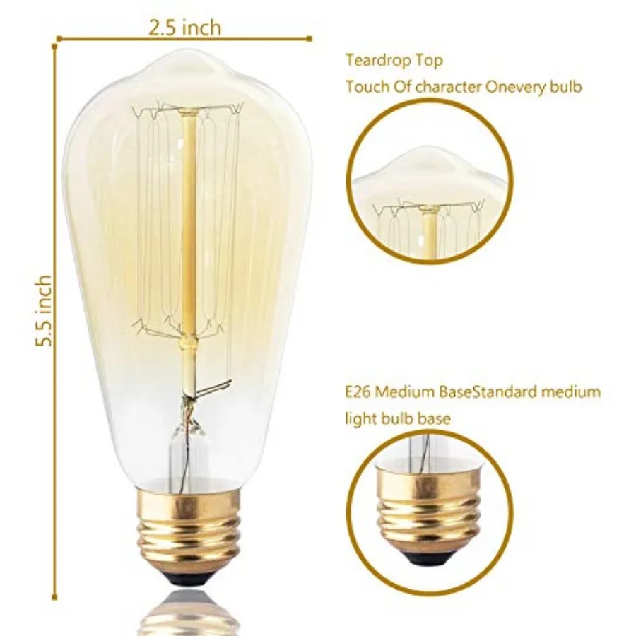 for Edison Light Bulbs, Vintage 60 Watt Incandescent Light Bulbs E26 Base Dimmable Decorative Antique Filament Light Bulbs 252