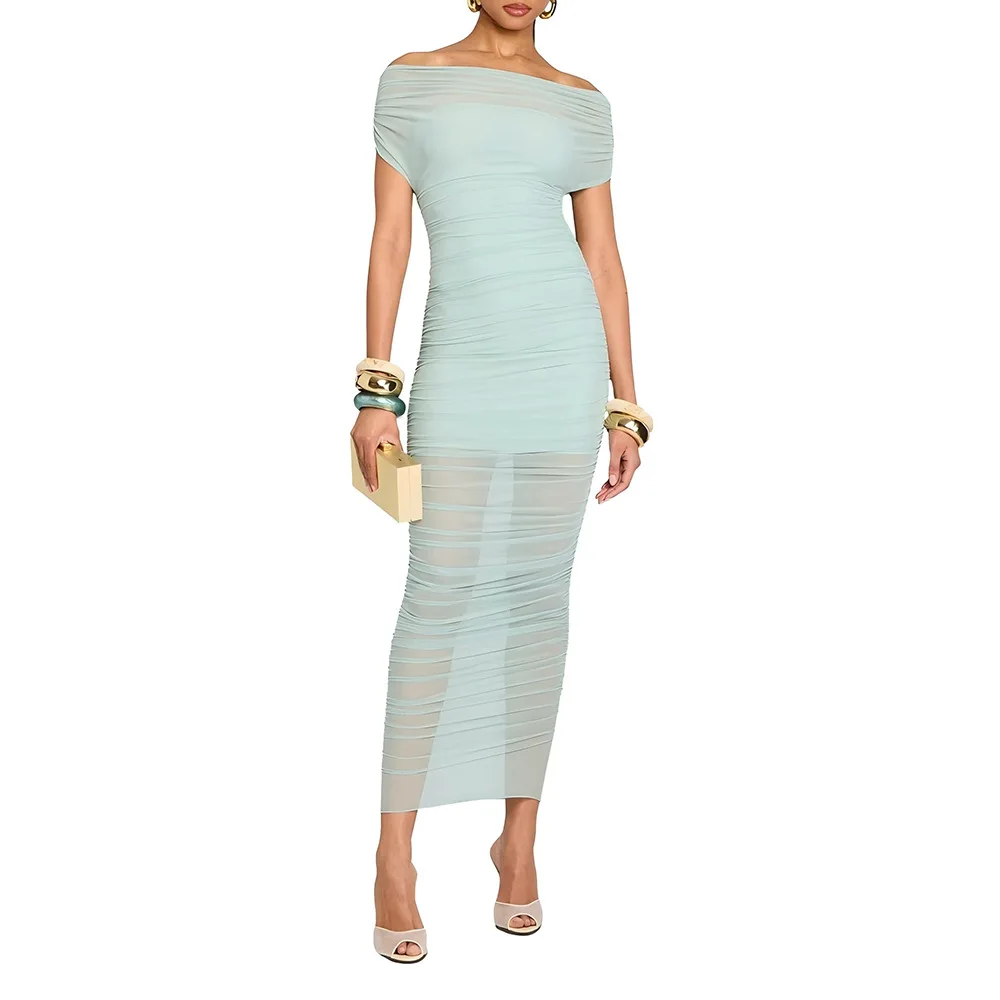 

EINY Elegant Off-shoulder Long Sleeve Sexy Maxi Dress For Women Prom Strapless Backless Bodycon Ruched Party Long Dresses Traf