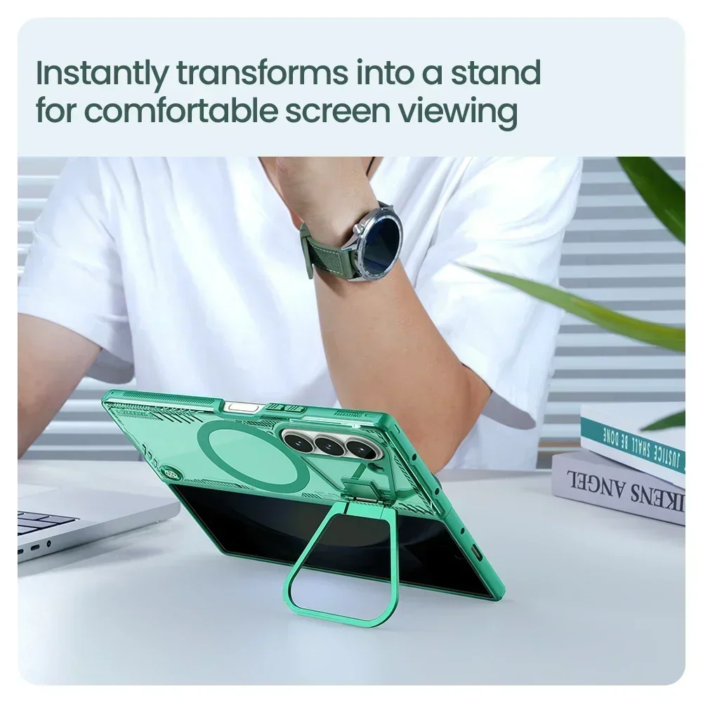 حافظة NILLKIN Iceblade Fold المغناطيسية لهاتف Samsung Galaxy Z Fold 6 5G، متينة، غير اصفرار، حامل ألومنيوم للفضاء الجوي، MagSafe