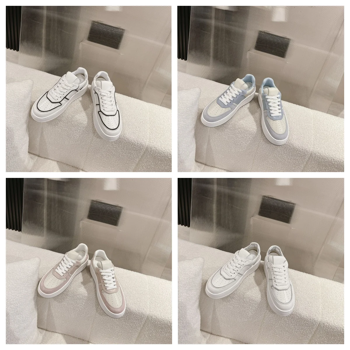 

Spring new potato silk fashion casual leather color blocking thick bottom bean bottom casual sneakers