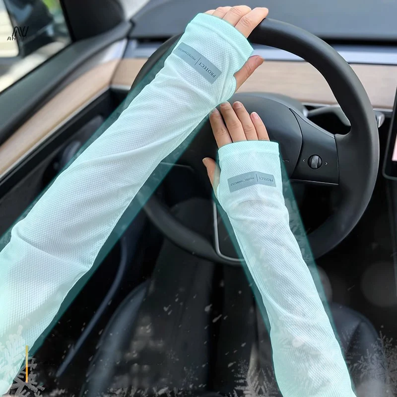 1Pair Large Size Ice Sleeves For Women Driving Summer Outdoor Sun Protection Sleeves