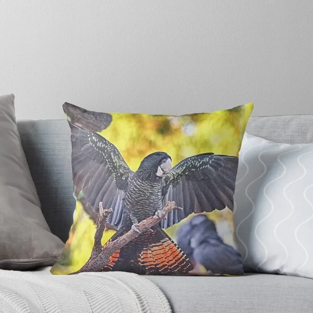 The happiest redtail black cockatoo on earth. Throw Pillow Pillow Cover Cushions Custom Cushion Photo Sofas Covers pillow