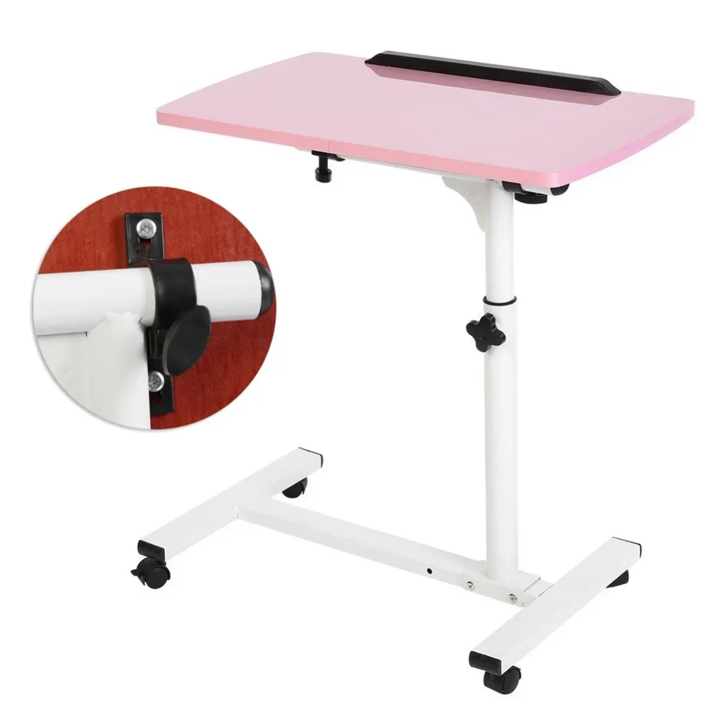 Mobile Laptop Table Small Standing Desk Angle & Height Adjustable Rolling Laptop Desk Cart Over Bed Table for Home Office, Pink