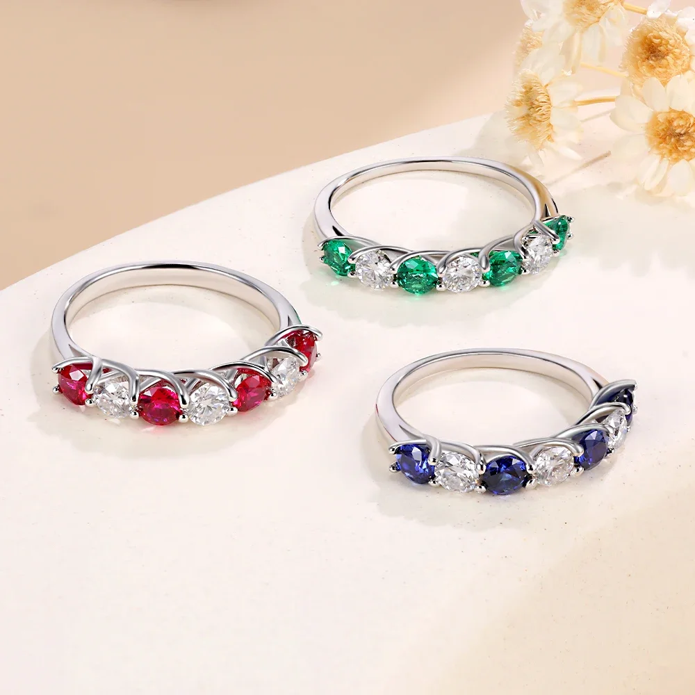 

LinkerLove 3.5mm Lab Emerald Wedding Band Moissanite Ring Women S925 Silver Sapphire Ruby Diamond Engagement Ring Party Jewelry