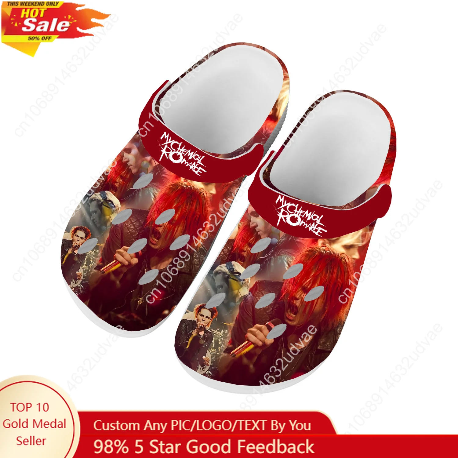 

My Chemical Romance Sandals Mens Women Youth Boy Girl Water Shoes Home Garden Clogs Custom Made Breathable Hole Slippers White