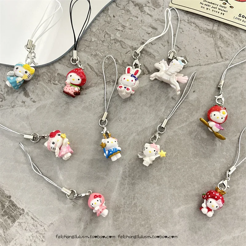 1set Hello Kitty Sanrio ciondolo per telefono Anime Kawaii Fun zaino fai da te portachiavi accessori per le donne Cartoon decorazioni carine regalo