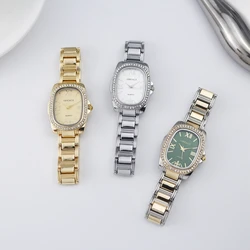 2022 Luxury Fashion Oval Metal Band Steel Watches for Women Roman Numerals Simple Casual Rhinestone Ladies' Quartz Wristwatch