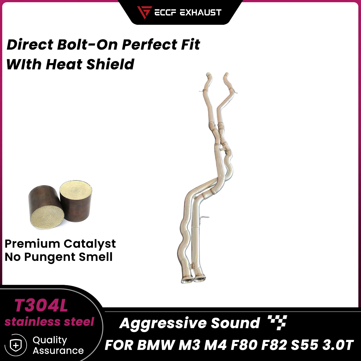 

Stainless Steel Sports Mid pipe For BMW M3 M4 F80 F82 S55 3.0T Nice Collectr Aggressive Exhaust Sound High Flow