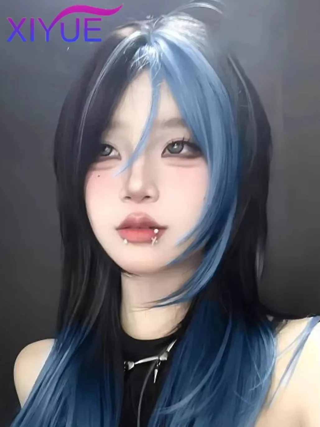 XIYUE synthetic Lace Front Wigs Collarbone short hair Blue Natural Wavy Wigs for Women Christmas Cosplay Wigs