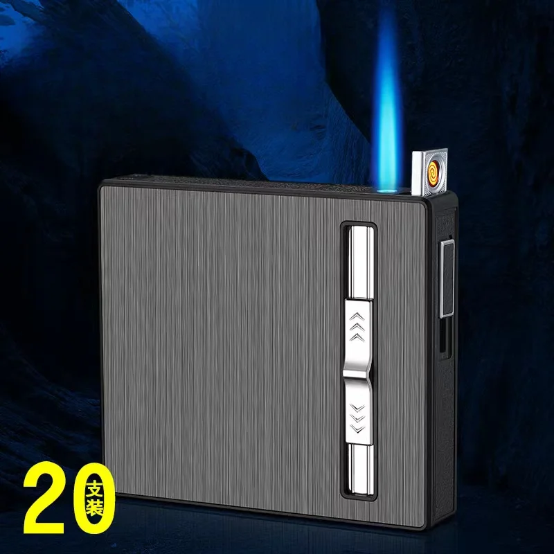 2024 Wind-proof Cigarette Case Gas-electric Dual-use Straight-to-cigarette Case Lighter 10/20 USB Rechargeable Cigarette Cases