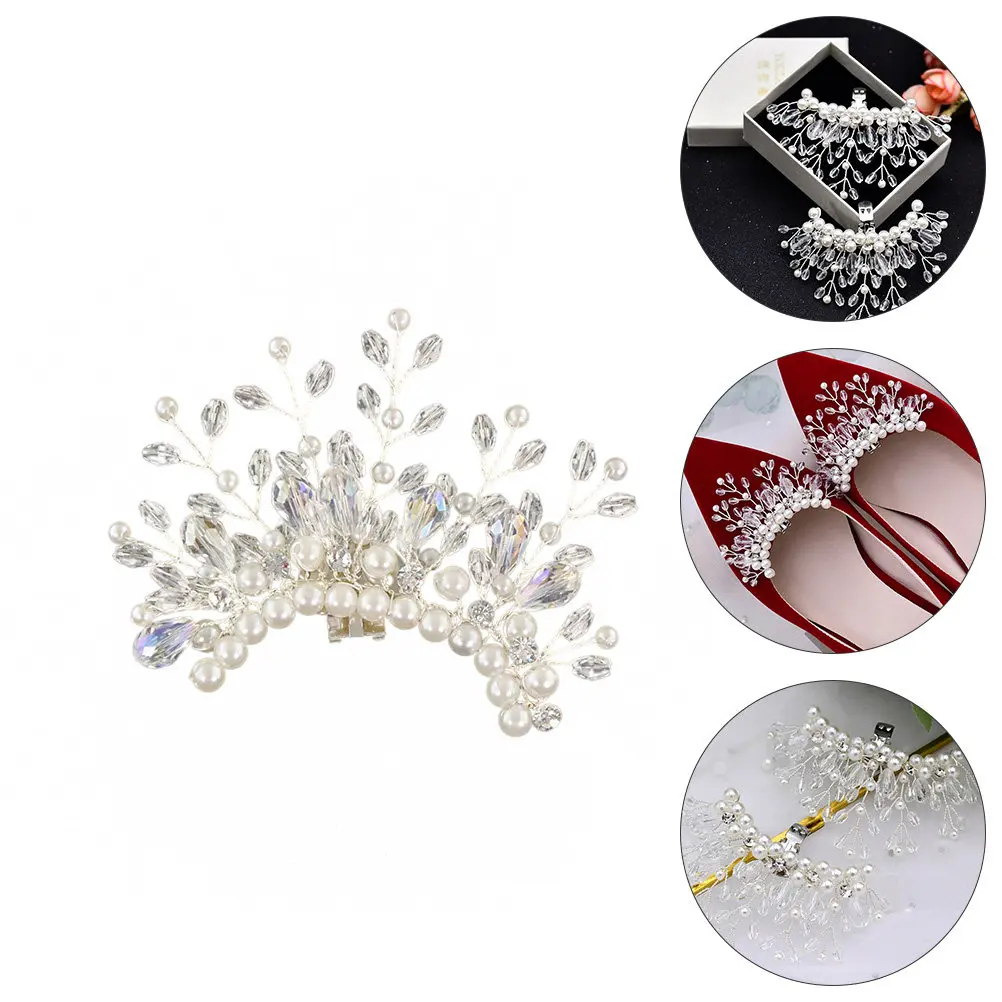 

2Pcs Fashion Pearl Shoe Clips Crystal-Embellished Bridal Shoes Buckles Detachable Decorative Charms for Wedding Events
