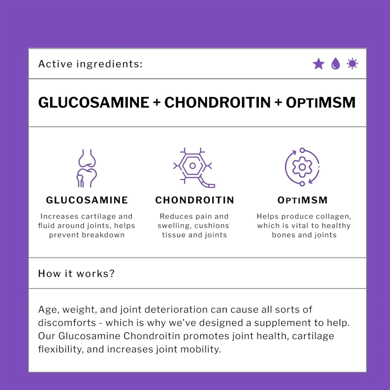 Glucosamine Chondroitin MSM Capsules - Male and Female Joint Support Supplement, Triple Strength Vitamin 60 Capsules