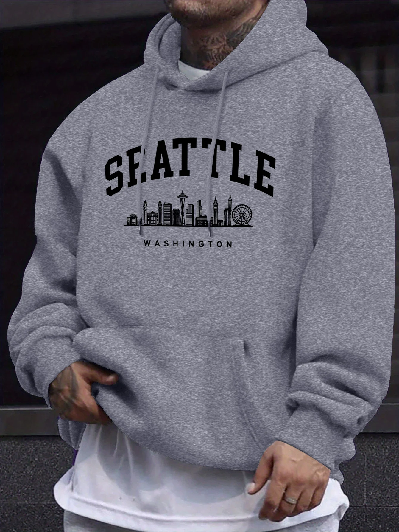 Seattle Washington Letter Creative Printing Commute Tops Man Fleece Autumn Hoodie Casual Sports Sweatshirt Fashion Simple Hoodie