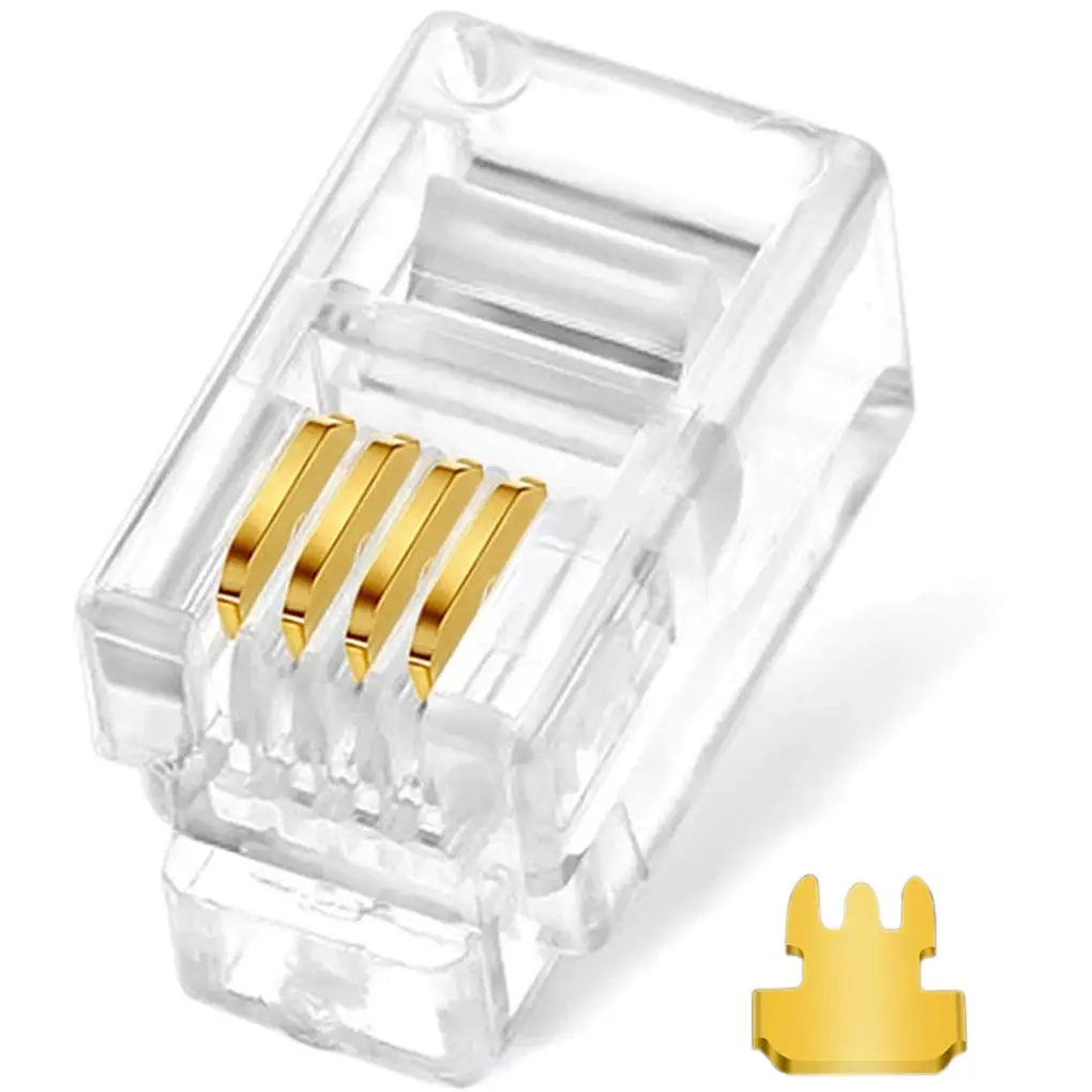 20-Pack RJ9/RJ10/RJ22 4P4C Telephone Connectors for Handset Cords, Gold-Plated Pins, Compatible with Solid and Stranded Wires