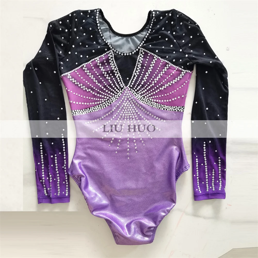 LIUHUO Rhythmic Gymnastics Leotard Customize Adult Women Girl Costume Performance Competition Dance Dress Teens Purple Black