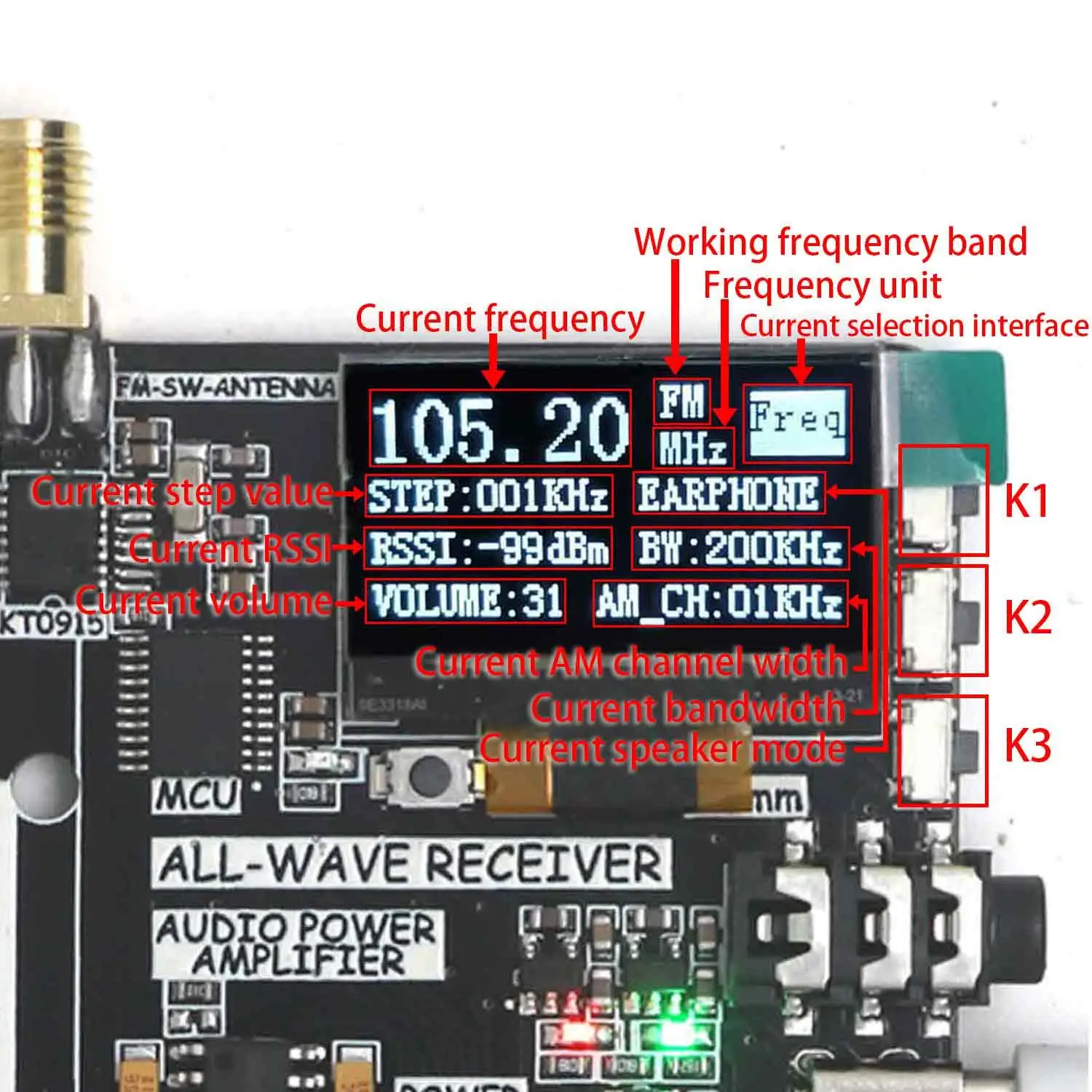 DYKB Digital Signal Processor KT0915 Radio All-band Receiver FM AM LW MW SW W Antenna Medium Wave Shortwave Radio Transceiver RF