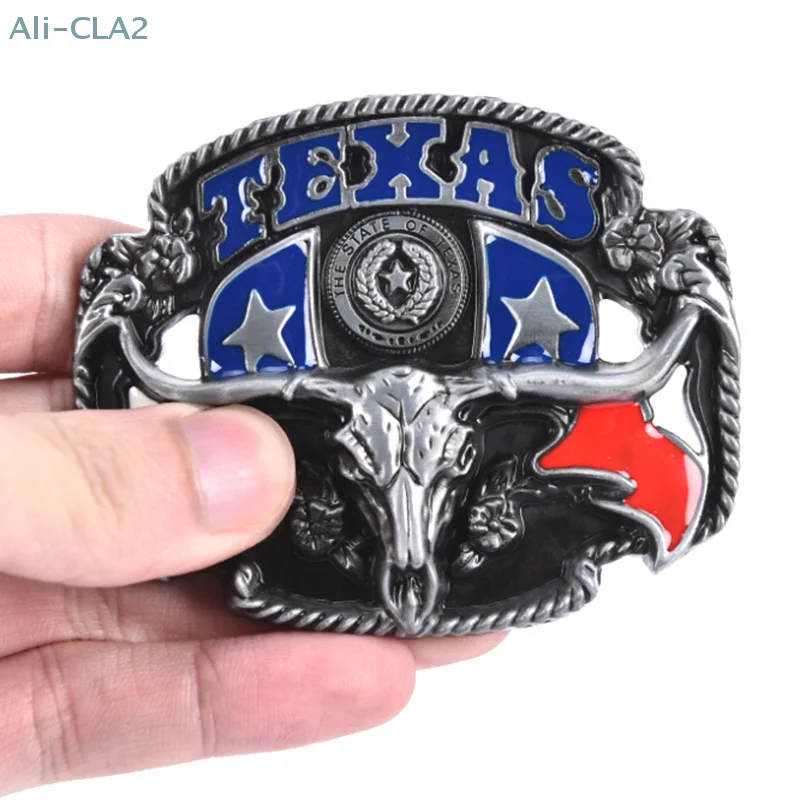 Fibbia per cintura in pelle in lega di toro Texas da cowboy da uomo occidentale punk vintage