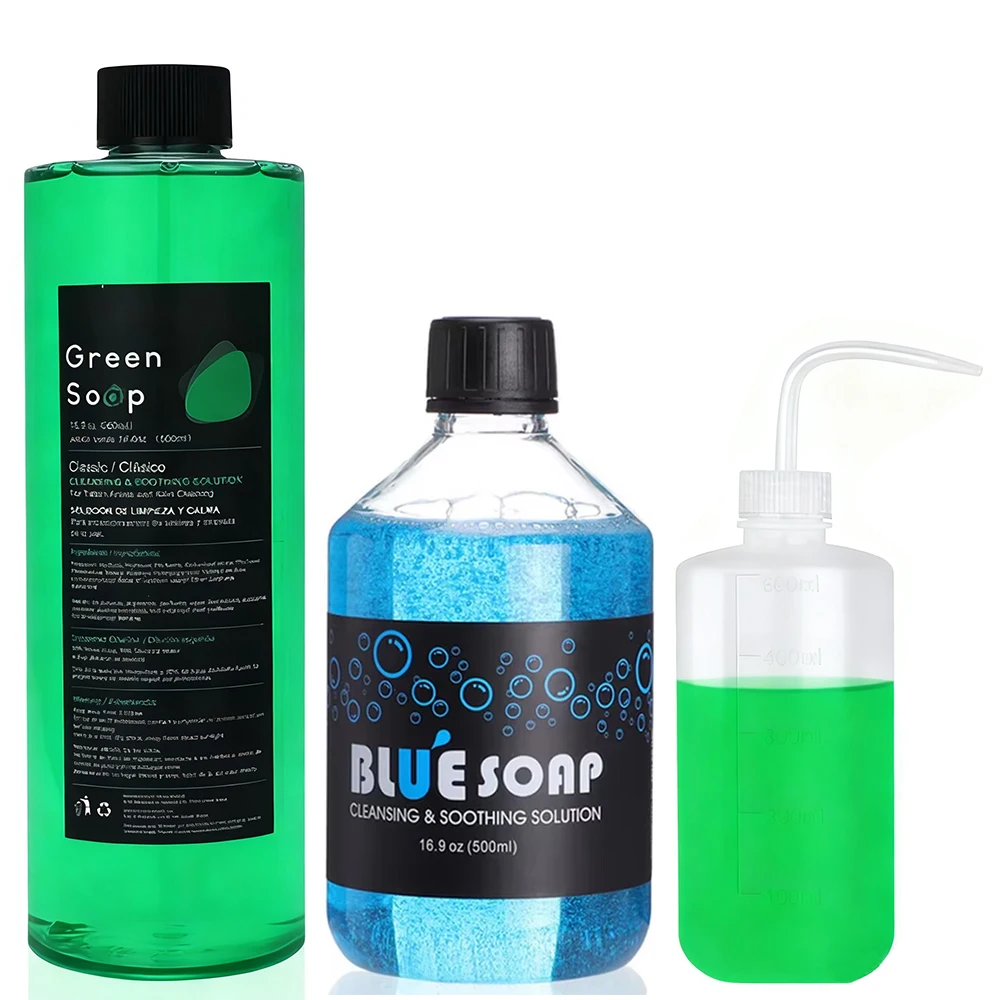 

Tattoo Green Soap Blue Algae Soap Cleaning Soothing Solution with Wash Bottle for Tattoo Beginners Artists Cleaning Supplies